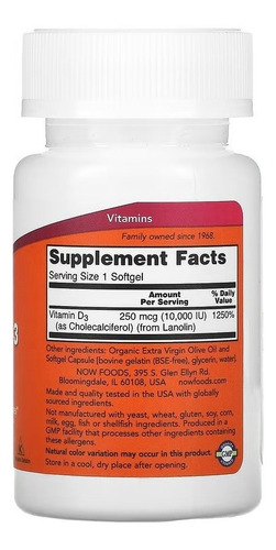 Now Vitamina D3 10000 Ui X 120 Softgels Sistema Inmunológico