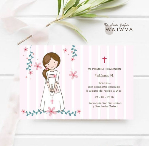 Imagen 8 de 9 de Estampitas Comunión Tarjetas Estampas Nenas Horizontal X 3u