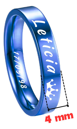 Anillo Personalizable De Acero Inoxidable 4mm Azul 11