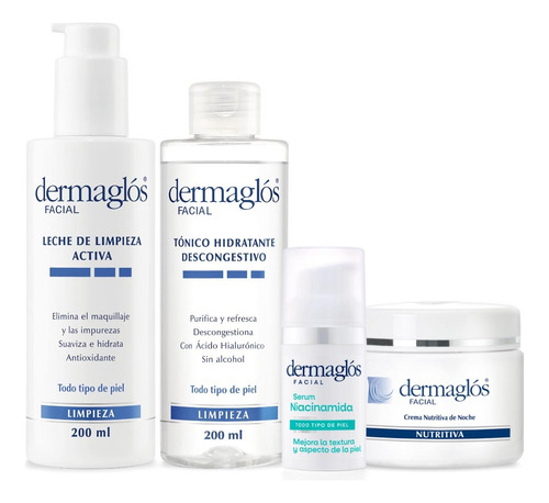 Kit Facial Dermaglós Rutina Piel Seca + Serum Niacinamida