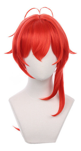 Peluca De Cosplay Impact Diluc Para Halloween, Pelo Rojo