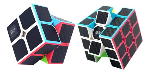 Pack Cubo Rubik 2x2 Y 3x3 Fibra De Carbono Qiyi Speedcube