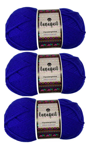 Pack X3 Lana Para Tejer Clasica Ovillo 100gr Lanaquil Azul Rey 9