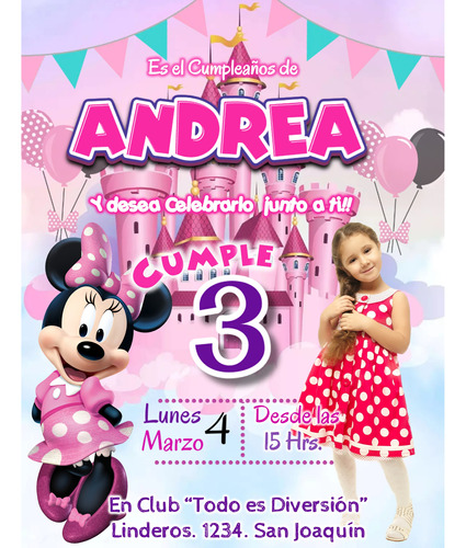 Invitación Minnie Digital Cumpleaños Personalizado Mod3