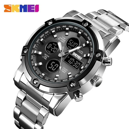 Reloj Hombre Skmei 1389 Acero Crono Timer Alarma Luz Gtia