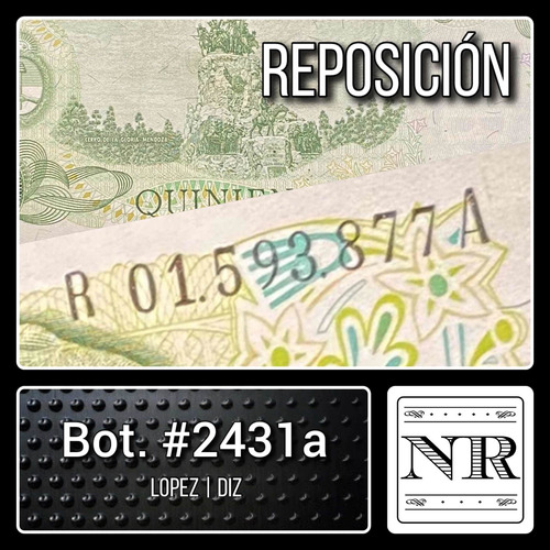Reposición - Argentina - 500 $ Ley - Bot. #2431a - 1979/81