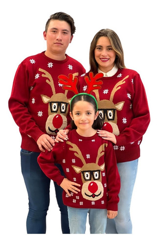 Imagen 4 de 5 de Sueter Navideño / Ugly Sweater Niños Con Reno Con Lentes