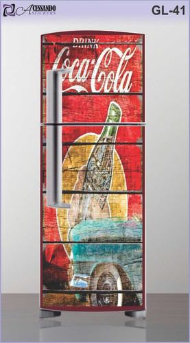 Imagem 1 de 2 de Adesivo Envelopar Geladeira Retrô Vintage Placa Coca Cola D+