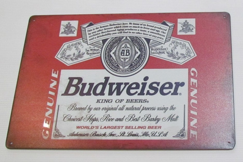 Poster Anuncio Cartel Placa Cerveza Budweiser Decoracion Bar