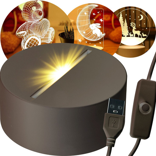 Base Led Preto Usb Branco Quente Controle Remoto