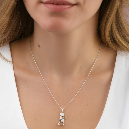Colar Mãe Corrente Pingente Gestante Prata 925 Cor Colar Presente Dia Das Mães Prata 925