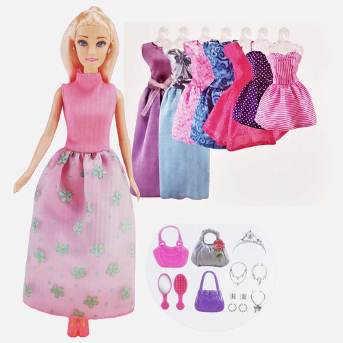 Set De Vstidos Para Barbie Con 31 Accesorios Y Muñeca