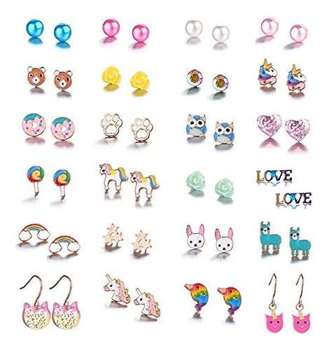 Aganippe 24 Pares De Aretes Múltiples Para Niñas Perla Color