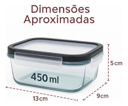 Pote Vidro Hermético Retangular Tampa 450ml Kit 10 Peças