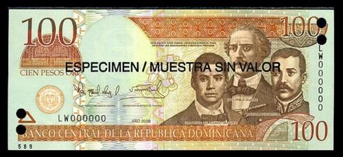 Bn8253 Rep. Dominicana 2006 Cem Pesos Ouro Specimen Rara