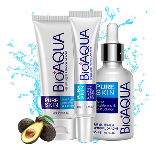 Set De 3 Pure Skin Bioaqua Retira Acne Y Espinillas Grasa