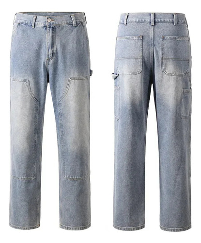 Vaqueros Azules Retro De Pierna Recta Para Hombre - Street S