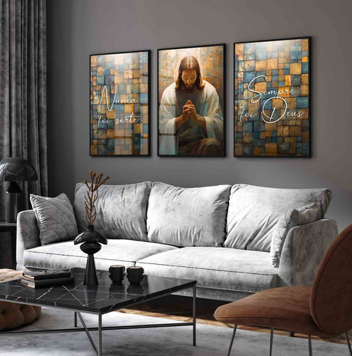 Kit 3 Quadros Decorativos Jesus Cristo Com Moldura E Vidro