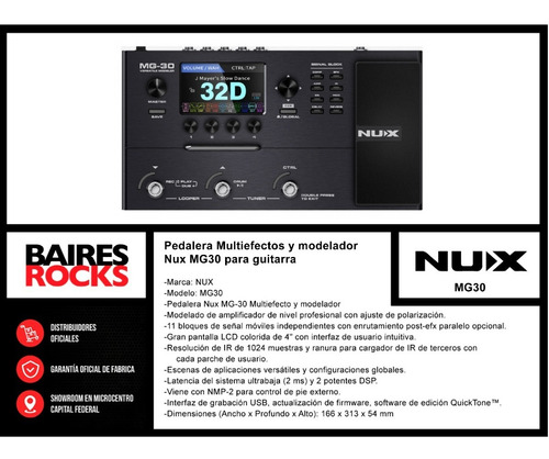 Imagen 2 de 8 de Pedalera Multiefectos Y Modelador Nux Mg30 Para Guitarra Cuo