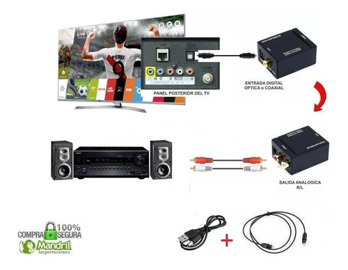 Adaptador Convertidor Audio Óptico Digital A Rca Tv Smart