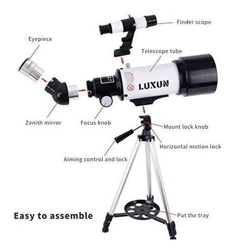 Imagen 5 de 5 de Telescopio Luxun Niños Y Adultos 70mm+accesorios Blanco