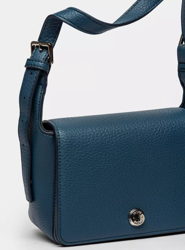 Cartera Bandolera Yorker De Cuero Pu - Prüne Azul Lisa Níquel Azul