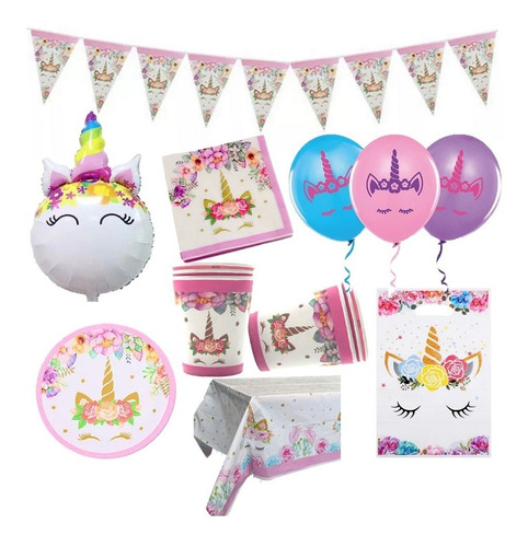 Pack Cumpleaño Unicornio Blancodorado X30 Cotillón Activarte