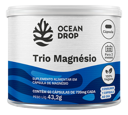 Kit 5 Trio Magnésio Ocean Drop Vegano 60 Cápsulas