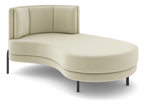 Sofá Chaise Lado Direito Downey Sala De Estar Veludo Bege