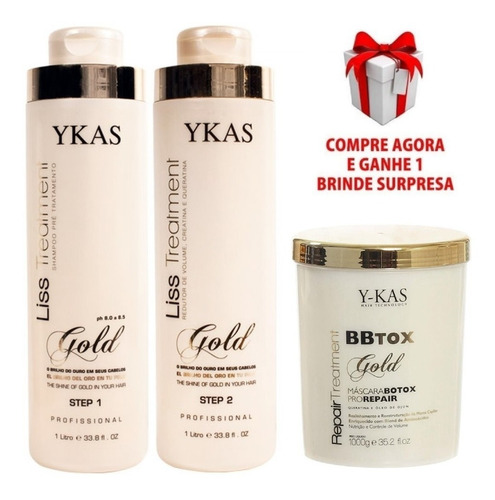 Ykas Escova Progressiva Kit Ouro Gold 1 Litro + Botox 1 Kg