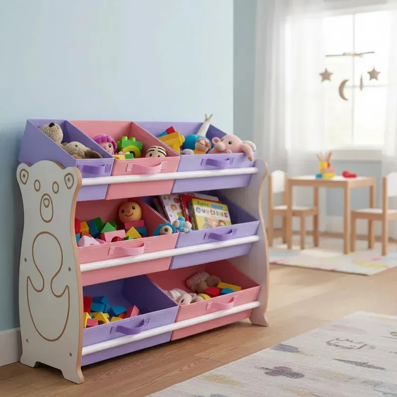 Organizador Grande Brinquedos Tematizado Ursinho Rosa Lilas Rosa E Lilás
