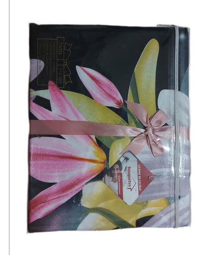 Juego Sábanas Bouquetex Amer 1 1/2 Plaza Twin 1500 Percale Negro Floreado