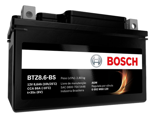 Bateria Moto Cbr 1000 Rr Fireblad 12v 8.6ah Bosch Btz8.6-bs