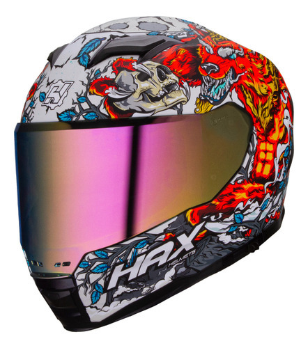 Hax Helmets. Casco Integral Dot + Ece 06. Force Night Legend Color Naranja Tamaño Del Casco L - Grande