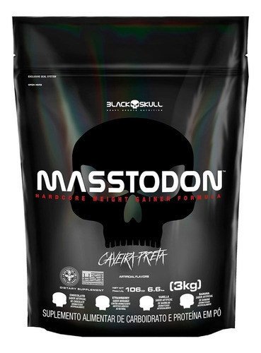 Hipercalórico Masstodon Massa - 3kg - Black Skull Sabor Morango