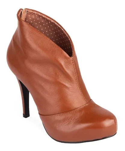 Ankle Boot Meia Pata Rachel Couro Italiano Conhaque Lolita