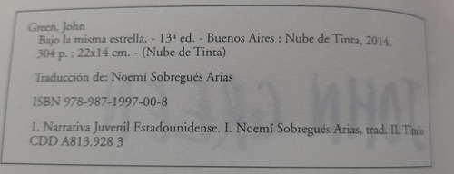 Bajo La Misma Estrella De John Green - Nube De Tinta (Usado)