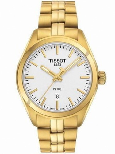 Reloj Tissot Pr 100 Lady Dorado Esfera Plateada Cuarzo Color del fondo Plateado