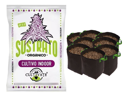 Sustrato Cultivate Indoor Orgánico 80lts Geotextil 10lts 8u