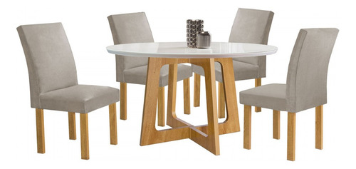 Mesa De Jantar 4 Lugares Arizona Canela Com Vidro Tampa Bege Claro