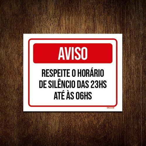 Kit 10 Placa Sinalização Aviso Respeite Horário De Silêncio