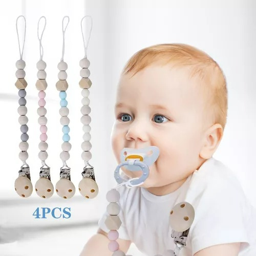 Cadenas De Chupete Para Bebé Chupon Silicona Clip Suave 4pcs