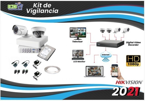 Sistema De Seguridad Hikvision 2 Cámaras Hd 1080p 1tb 40mts 