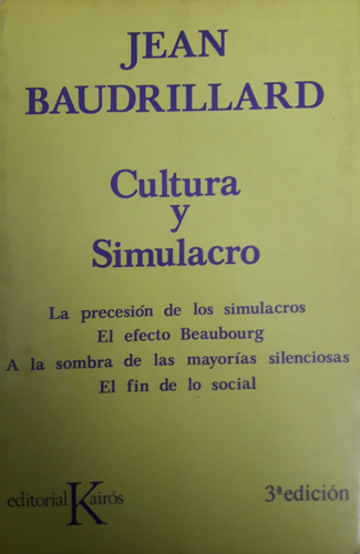 Cultura Y Simulacro. Baudrillard. (Usado)