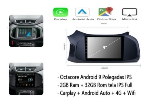 Kit Multimidia Prisma 9 Pol Octacore Com 4g Carplay Android 