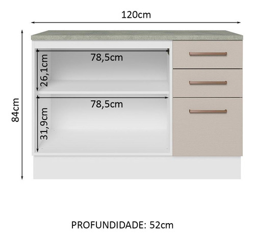 Gabinete Bajo Bufetera Madesa Agata 120cm Con Encimera Bc 02 Color Blanco/Crema