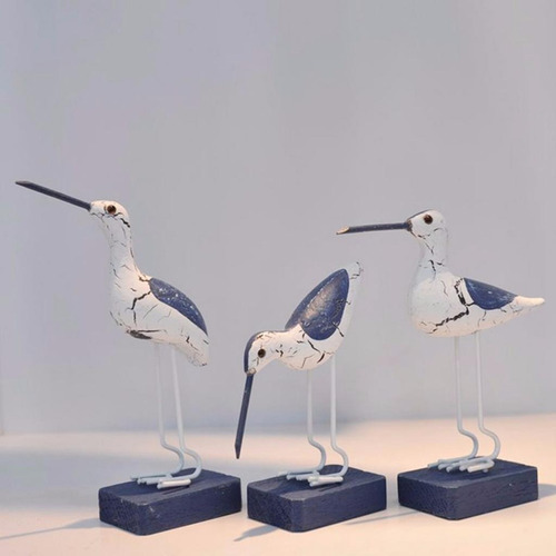 Imagen 2 de 7 de 3 Piezas De Gaviota De Madera De Artesanía Estilo Mediterrán