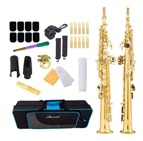 Saxofón Soprano Sax Bb De Latón Lacado Oro Y Claves I...