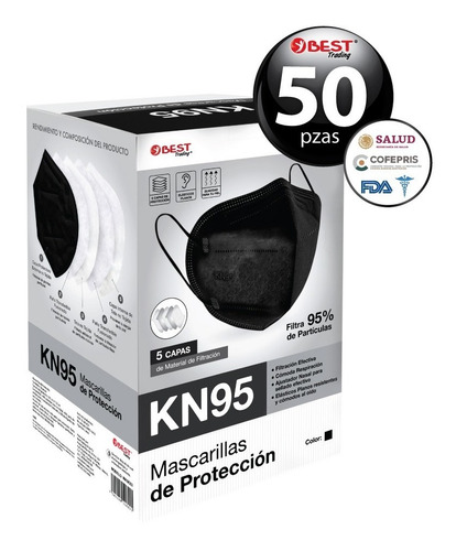 Imagen 1 de 6 de 50 Pzas Cubrebocas Kn95 Certificado Tapabocas 5 Capas