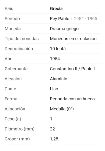 Grecia: Moneda Antigua Y Poco Comun De 10 Lepta Año 1954 (Usado)